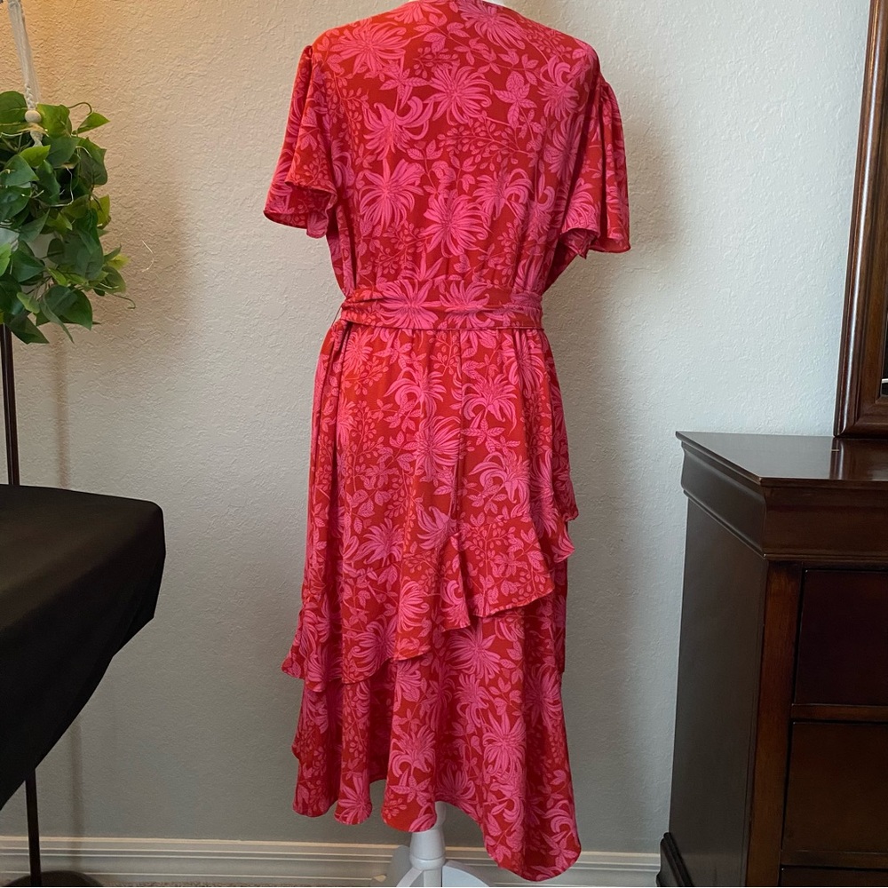 Sofia by Sofia Vergara Asymmetrical Pink Floral ruffle short sleeve dress - Picture 5 of 11